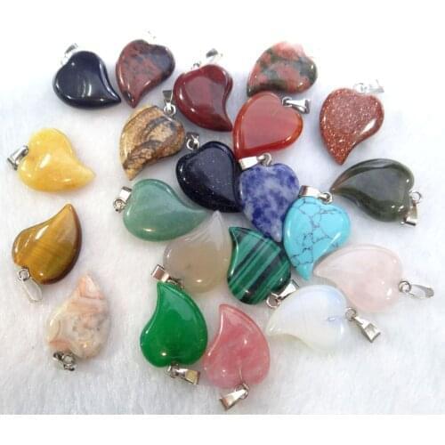 Wholesale 12Pcs Natural stone opal Agates Quartz Crystal tiger eye charms heart pendants beads for diy jewelry making necklace