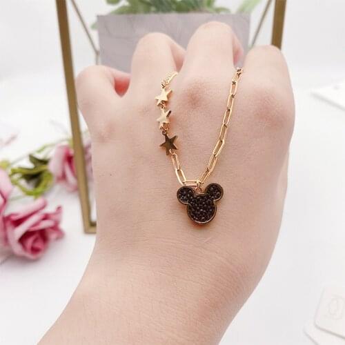 Cartoon Kawaii Mouse star Pendant Necklace Titanium Steel Chain Necklace rose gold Fashion Trendy Women Jewelry Birthday Gift