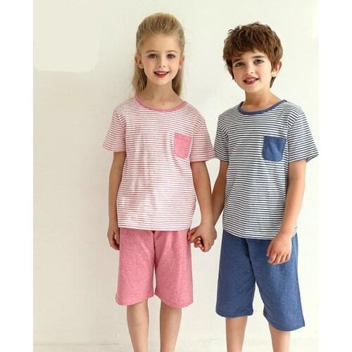 2 Pieces Kids PJS Boys Girls Summer Cotton Pajama Set Toddler Homewear Short Sleeve Tops and Pants Nightwear