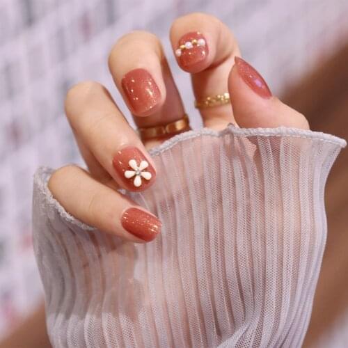 Simple Design Short Fake Nails Women Hand Fingernail Decal Flower Butterfly False Nails to Stick Beauty Manicure Z348