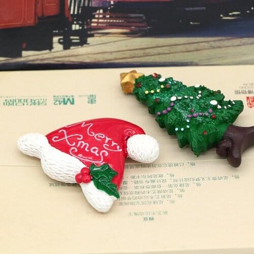Resin Fridge magnet christmas hat Christmas tree fridge stickers 3d creative Christmas gifts deer hats souvenir Christmas gift