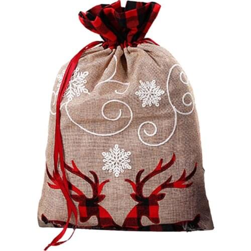 39*56cm Christmas Double Deer Gift Bag With Drawstring Wedding Candy Bags For Festival Decor Christmas Gifts Holder