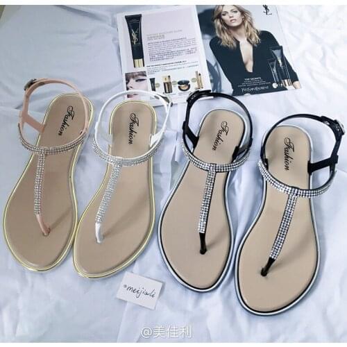 New Womens Flat Sandals Bling Clip T-type Fashion Casual Shoes Women Buckle Beach Ladies Thong shoe Female Summer A198
