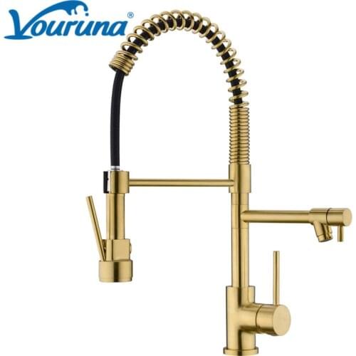 VOURUNA Luxurious Pull Down Spring Kitchen Faucet Single Handle High Arc Kitchen Sink Mixer Tap
