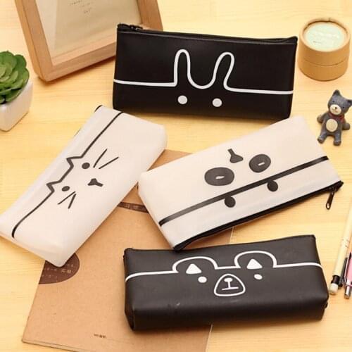 Cute Kawaii Rabbit Cat Transparent PVC Zipper Pencil bag for Kids Student Creative Gift Korean Stationery bags Free Shipping