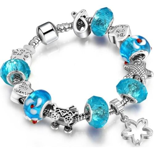 Szelam Silver Flower&Clock&Starfish Bracelets&Bangles Charms For Women Bracelet Jewelry Making Beads DIY Bracelets SBR190497