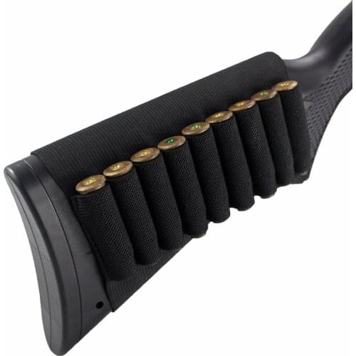 Tactical 9 Rounds Shells Holder Cartridges Ammo Carrier Bullet Pouch Elastic Butt Stock Hunting Rifle Accessories