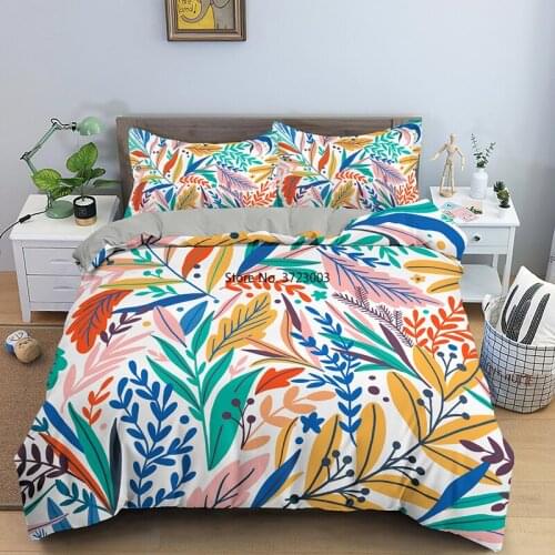 3D Tropical Plant Bed Cover Pillowcase 2/3 Home Textile Green Palm Leaf Bedding AU/US/EU Size Bedding Set