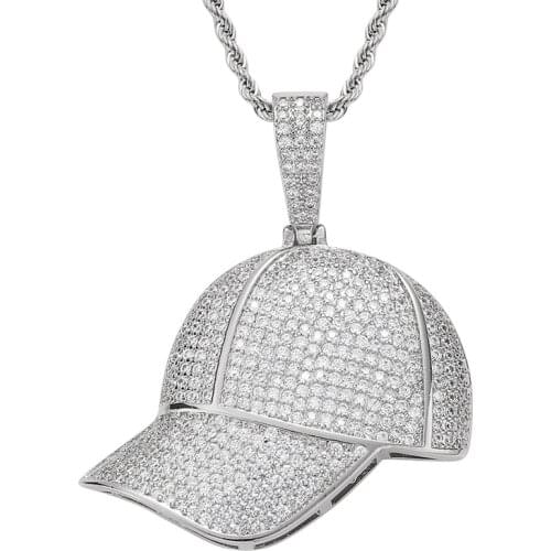 Hip Hop Micro Paved CZ Zircon Stone Bling Ice Out Hiphop Cap Pendants Necklaces for Men Rapper Jewelry Drop Shipping