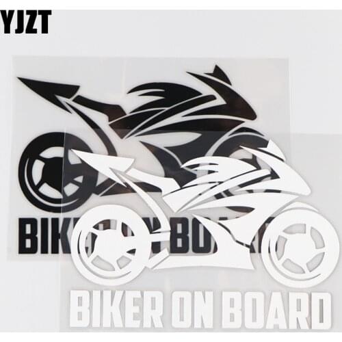 YJZT 14.3×10CM BIKER ON BOARD Vinyl Decal Motorcycle Decor Pattern Car Sticker Black/Silver 4C-0334