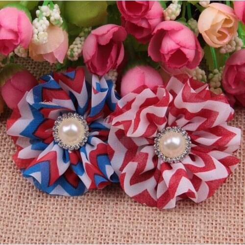 Yundfly 10pcs Wave Chiffon Flowers Rose with Pearl Rhinestone Button for Baby Girls Headbands Headwear Hair DIY Accessories