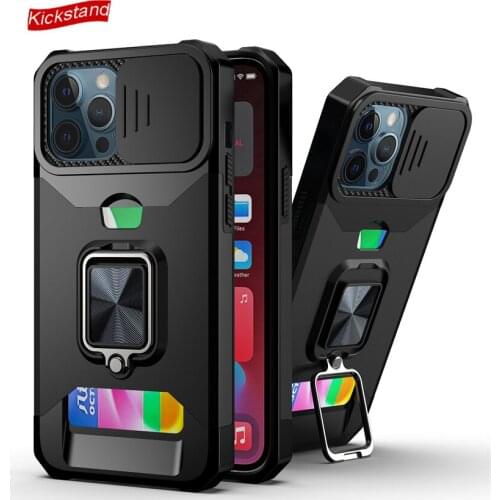 Camera Lens Protect Case for iPhone 12 Pro Max 11 XS XR X SE 2020 8 7 6 Plus Cover Dual Layer Armor Stand Bag With Card Slots