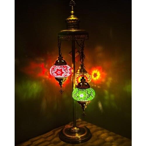 3 Globes Turkish Moroccan Mosaic Authentic Vintage Art Deco Triple Floor Lamp Light, 15 Colors