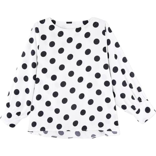 Neatie kiddie Office Ladies Black Polka Dot Print Long Sleeve Chiffon Blouse Shirt for Women O-neck Loose Elegant Casual Tops