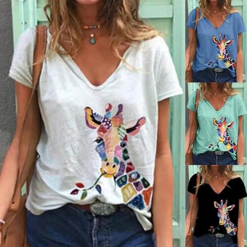 Woman Tshirts Graphic T Shirts Plus Size Women Short Sleeve Giraffe Printed O-Neck Harajuku T-Shirt Tops Women 2020 Camisetas