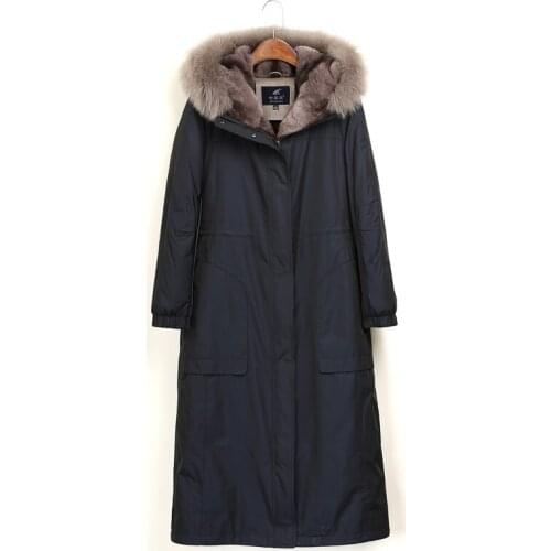 2020 Real Coat Female Natural Rabbit Liner Parka Winter Jacket Women Fox Fur Collar Long Trench Coats 4xl MY4068
