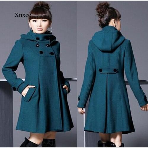 Elegant Coat for Women Pockets Casual Hooded Wool Coat and Jacket Solid Autumn Winter Women Clothes