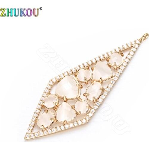 ZHUKOU Novel 20x56mm Geometric Diamond Pendant Sparkling Handmade Earring Necklace Pendant Jewelry Accessories VD385A hole:1.2mm