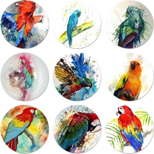 Macaw Parrot Bird Watercolor Icons Pins Badge Decoration Brooches Metal Badges For Backpack Decoration 58mm