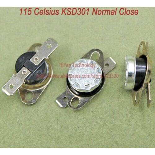 10pcs/lot KSD301 Thermostat Normally Normal Close 115 Degrees Celsius Thermostat Switches NC Temperature Switch