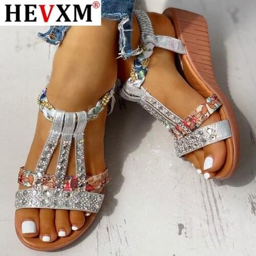 2020 New Wholesale Gladiator Wedge Heels Elastic Band Crystals Summer Women Shoes Woman Sandals Leisure Beach Sandals