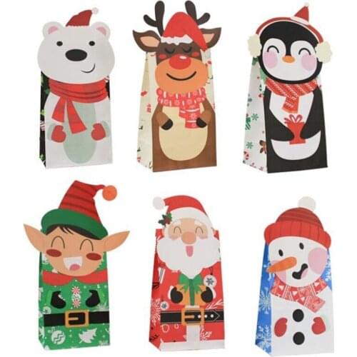 24PCS Christmas Bags for Gift Bags for Christmas Goodies Bags Bulk Assortment Kraft Paper Holiday Bags(6 Styles)
