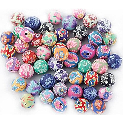 50Pcs Floral Polymer Clay Round Beads DIYCraft Supplies 10mm for Earrings Bracelets Necklaces Pendants Phone Home Decoration