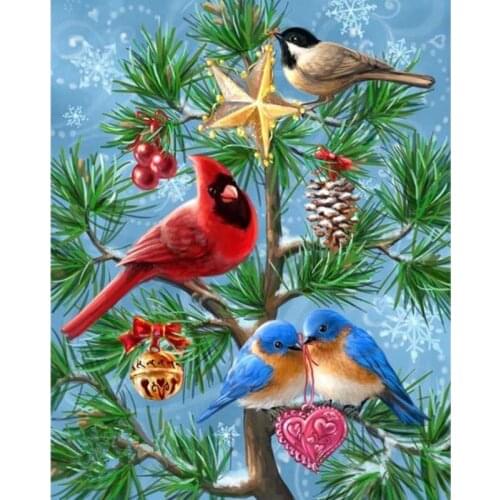 5D DIY Diamond Painting Round Diamond Embroidery Mosaic Cross Stitch Kit Set Home Decoration Needlework Christmas Tree & Birds