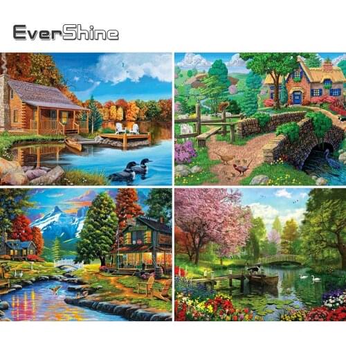 Evershine Diamond Painting Lodge Diamond Embroidery Beads Scenery Wall Decoration Diamond Mosaic Crystal Decoration Gift Sale