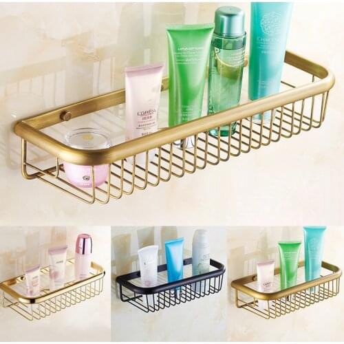 Antique Brass Bathroom Basket Shelf Completely Square Rack Thick 30 Cm 45 Wide Angle Frame Wall Mounted Bathroom Accessories Set