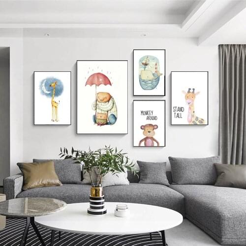 Cartoon Giraffe Monkey Animal Canvas Painting Modern Wall Art Picture Posters Prints for Living Room Home Decoration Unframed