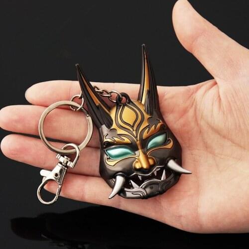 Genshin Impact Yasha Xiao Mask Cosplay Alloy Key Chains Keychain Metal Necklace Pendant Accessories Prop