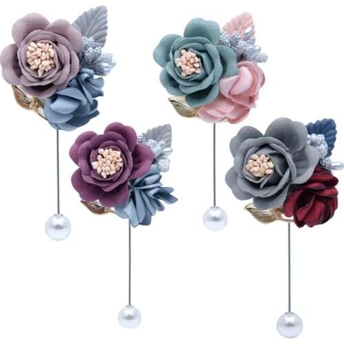 1 Pcs Wedding Crystal Brooch Faux Artificial Flower Pin Boutonniere Exquisite And Beautiful Girls Wedding Clothes Accessories