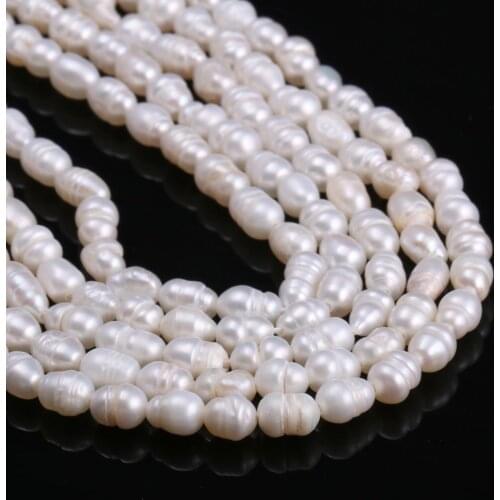 Natural Freshwater Pearl Beads For DIY Jewelry Making Necklaces Bracelets And Earrings White/Black Rice Shape 5-6mm 36CM