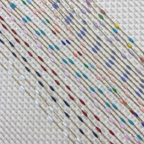 Rosary Chain Wrapped In Gold Thread Jewelry Making Rice-shaped Stone Bead Chain DIY Necklace Anklet Bracelet Accessories 1 Meter