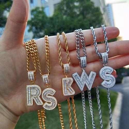 Iced Out Zircon Initial Letter Necklace For Women Men Stainless Steel Alphabet Pendant Necklaces Hip Hop Gold Chain Goth Jewelry