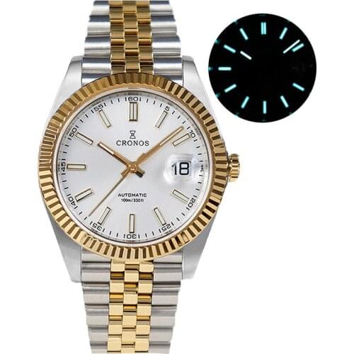 Cronos Luxury Men Dress Gold Watch Men Stainless Steel Jubilee Bracelet PVD 100m Date PT5000 SW200 Automatic Mechanical Watches