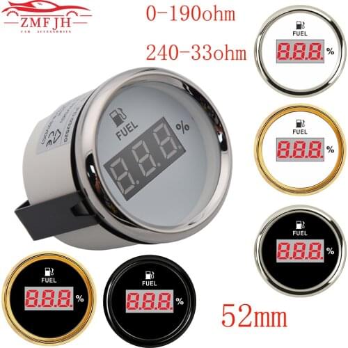 52mm Digital Fuel Level Gauge Indicator 0-190 ohm 240-33 ohm Oil Level Gauge Fuel meter percentage Fuel Gauge 9~32V for Car Boat
