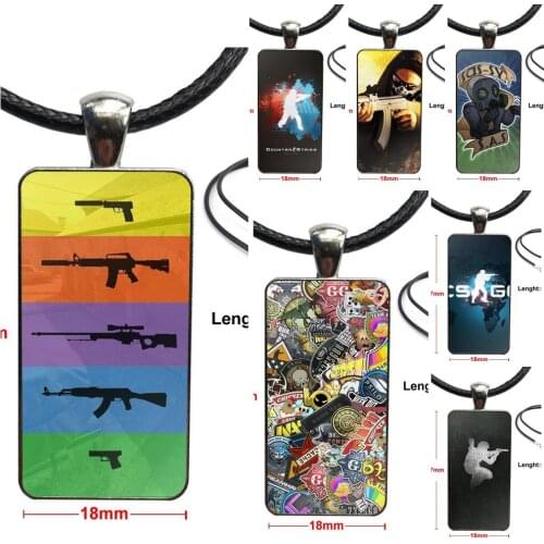 Cs Go Sticker Colorful For Girls Statement Maxi Glass Cabochon Pendant Necklace Rectangle Fashion Necklace