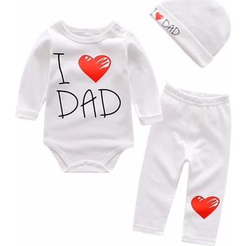 I Love MOM/DAD Print Infant Toddler Baby Girl Boy Romper Jumpsuit Clothes Shirt Cap Pants Cotton Summer Baby Clothes Set