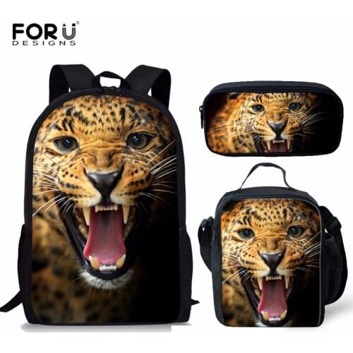 FORUDESIGNS 3pcs/Set Leopard Printing Student Backpacks Cool School Student Bags For Kids Boys Book Bag Custom Satchel Bag