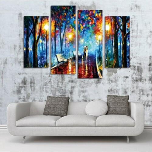 Hot Selling Modern High Definition Home Decoration Abstract Street Couple Walking Canvas Painting 4 Piece Living Room Art Poster