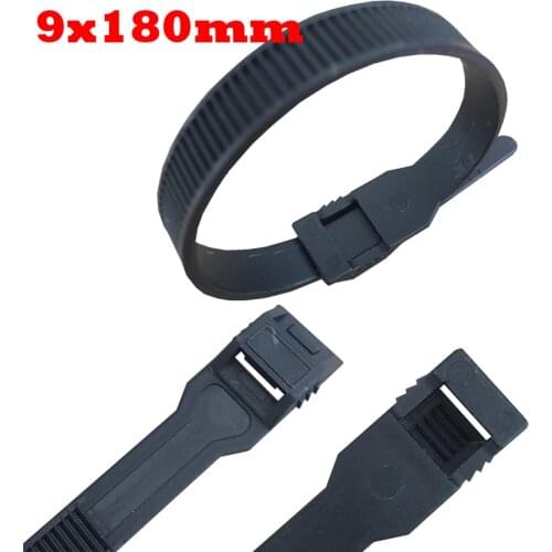 9x180mm 9*180mm Black Nylon Plastic Flat Buckle Self Locking Reverse Teeth Protect Wire Wrap String Zip Ties Cable Tie