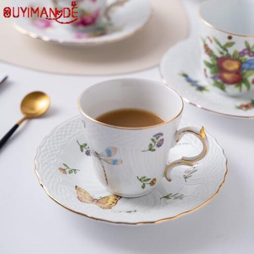220 Ml Ceramic Cup European Ceramic French Court Wind Flower Pencils Creative Coffee Cup Disc Afternoon Tea Cup Disc