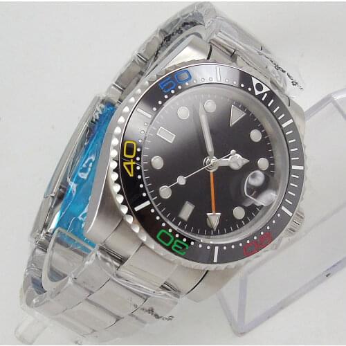 40MM Orange GMT Sterile Black Dial Sapphire glass Date Luminous Ceraimc Bezel Steel Bracelet Automatic Movement Mens Watch