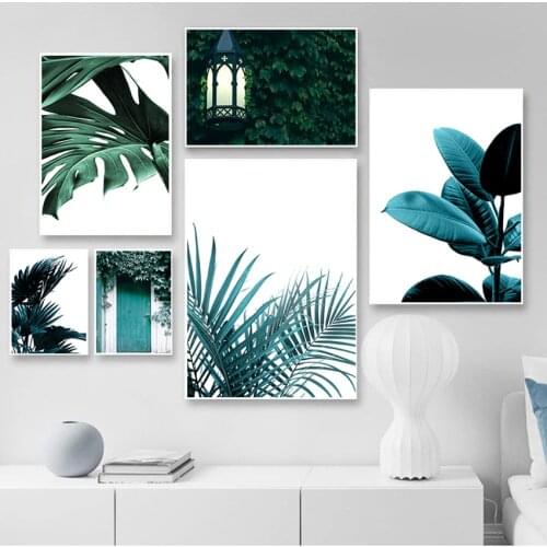 Plant Wall Pictures For Living Room Home Decor Fresh Green Leaves Bridge Door Wall Art Canvas Painting Nordic Posters And Prints