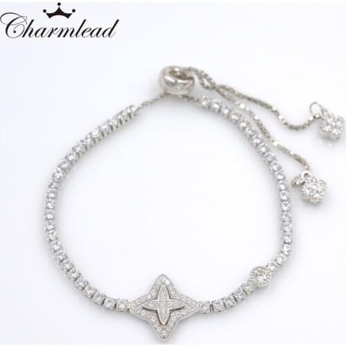 2017 New Solid 925 Sterling silver Sparkling Strand Bracelet Geometric Design DIY Charm Bracelets Fashion Jewelry For Women