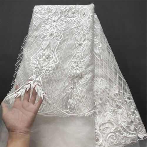 Latest 2021 High Quality African Lace Fabric Embroidery Tulle Cotton Swiss French Wedding Party Dress Guipure Sequins 2.5Yards