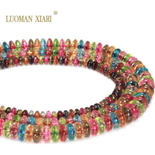 Wholesale Wheel Shape Tourmaline Color Crystal Natural Stone Beads For Jewelry Making DIY Bracelet Necklace 4*6/5*8/6*9mm 15.5