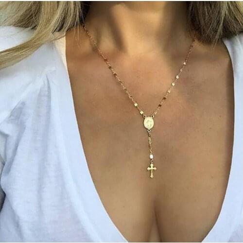 Choker Gold Madonna Cross Necklace Stainless Steel Chain Pendants Necklaces Set For Men Women Girls Cross Pendant Jewelry